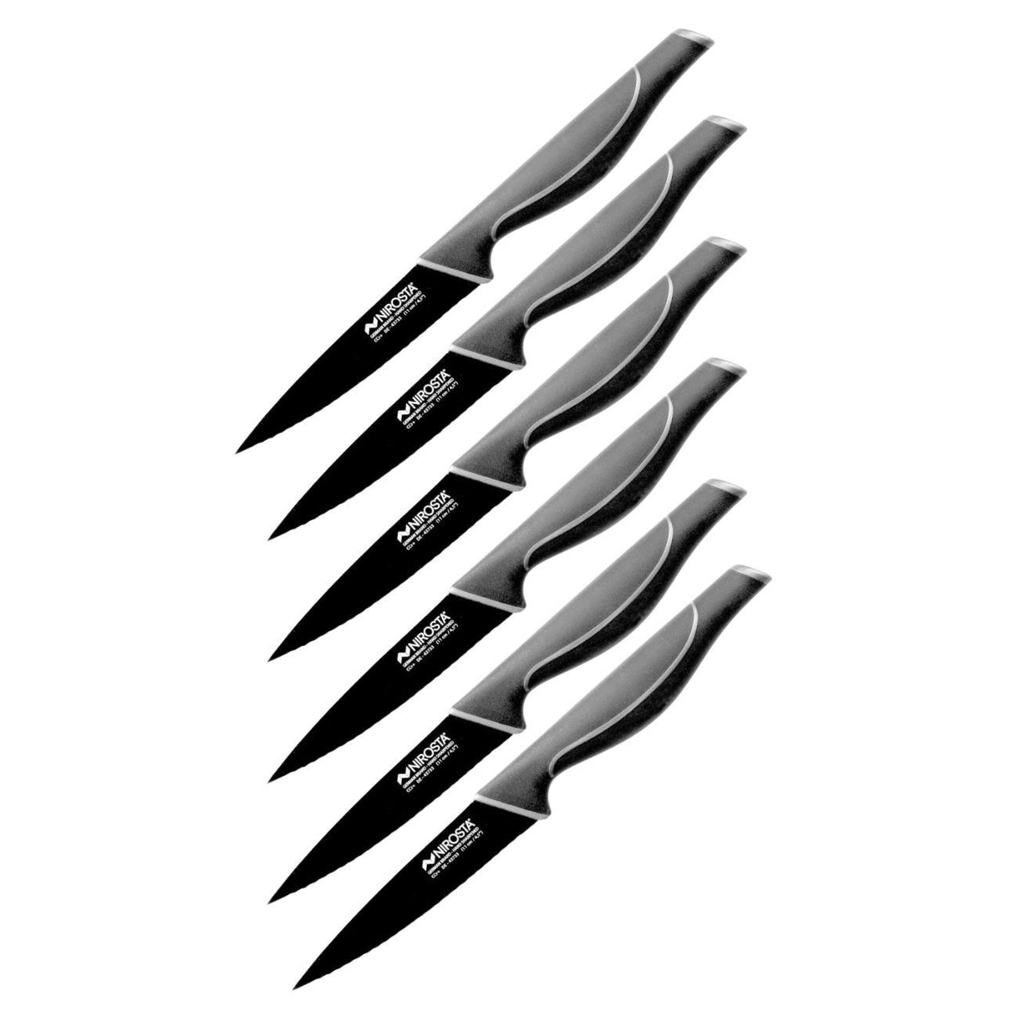 NIROSTA Set de 6 couteaux de cuisine crantés en acier inoxydable Nirosta Black Edition