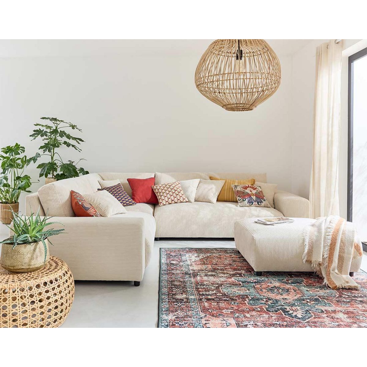 LISA DESIGN Garance - module d'assise 2 places avec accoudoir gauche - en velours côtelé