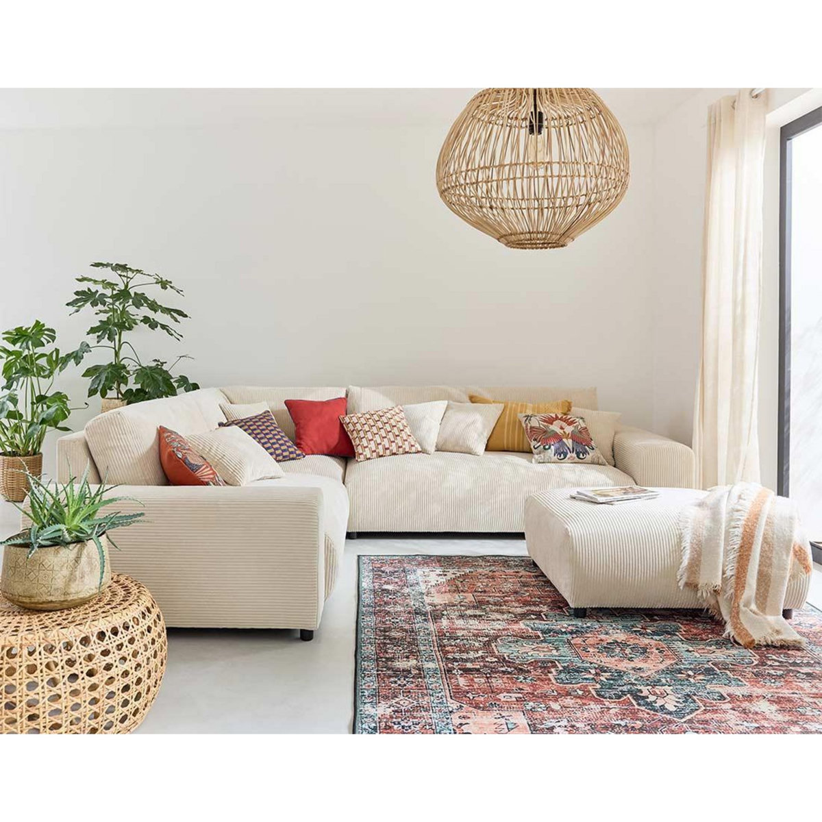 LISA DESIGN Garance - module d'assise 2 places avec accoudoir gauche - en velours côtelé