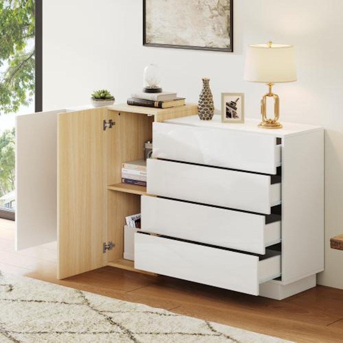 MERAX Buffet 2 porte(s) 4 tiroir(s) - 140 cm blanc mdf