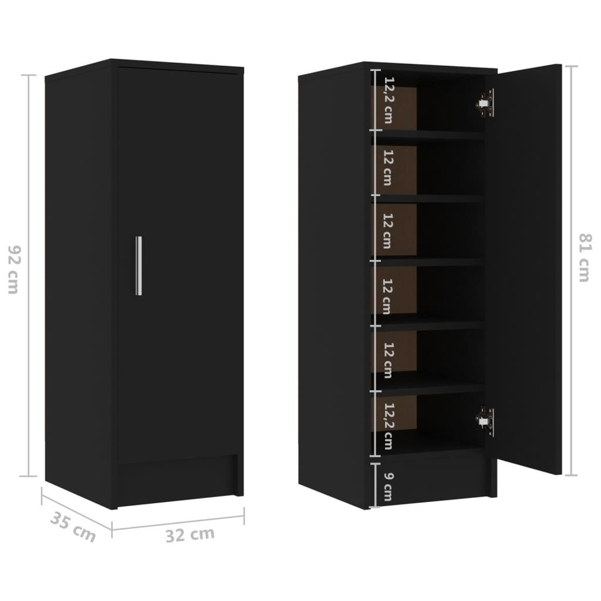 Voir la diapositive 6 : VIDAXL Armoire a chaussures Noir 32x35x92 cm Bois d'ingenierie