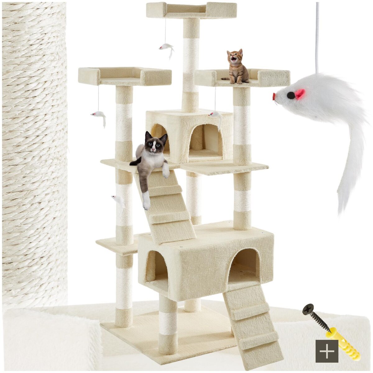 tectake Arbre à chat 170 cm avec griffoir et plateforme d'escalade beige
