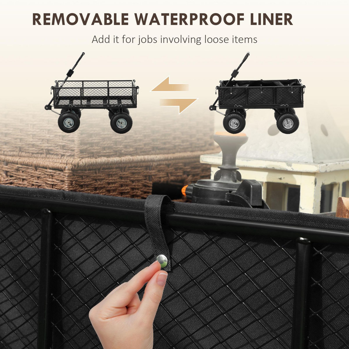 OUTSUNNY Chariot de jardin en acier - chariot de transport - côtés amovibles, poignée rotative - max. 300 Kg - noir