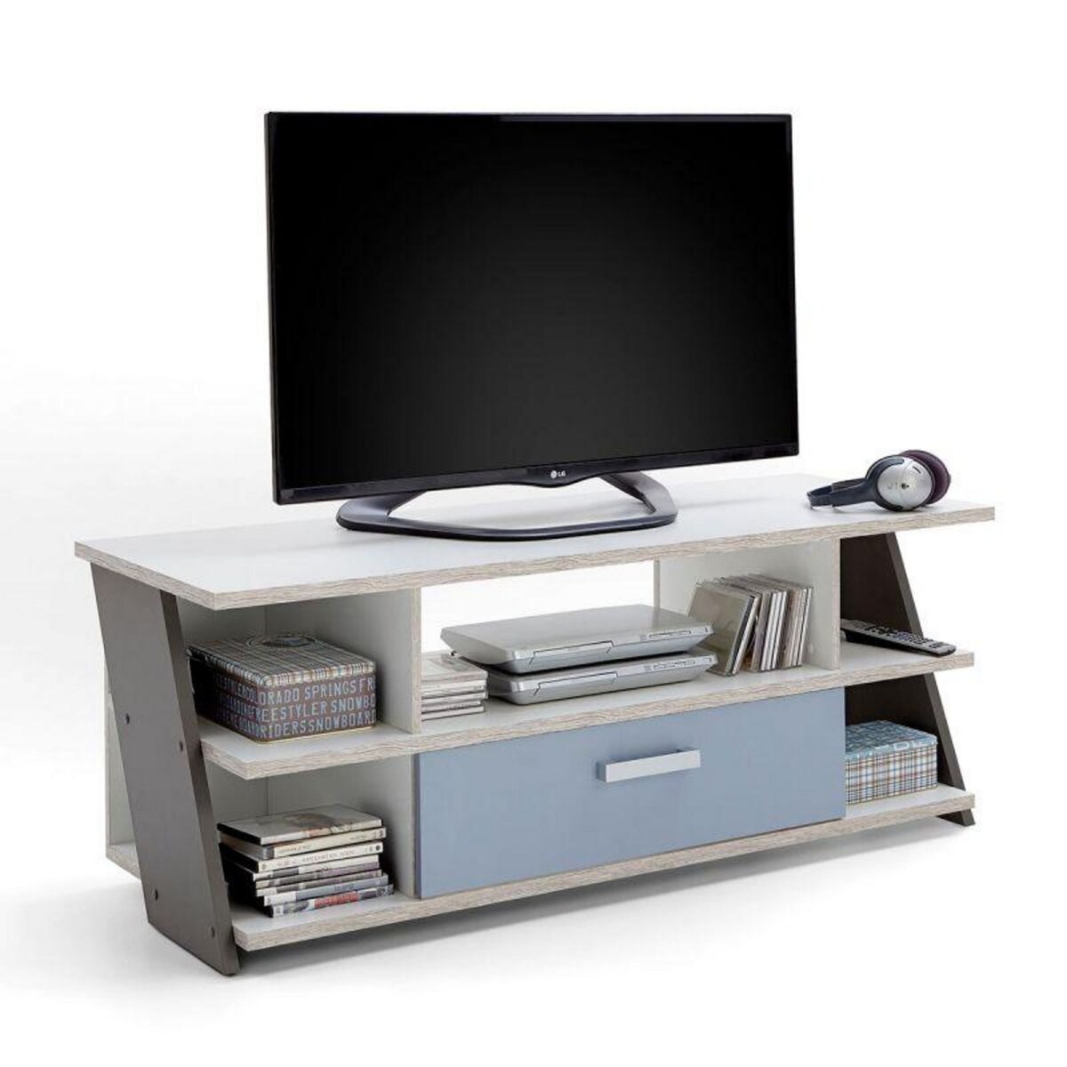Paris Prix Meuble TV 5 Niches  Anoya  135cm Chêne & Blanc