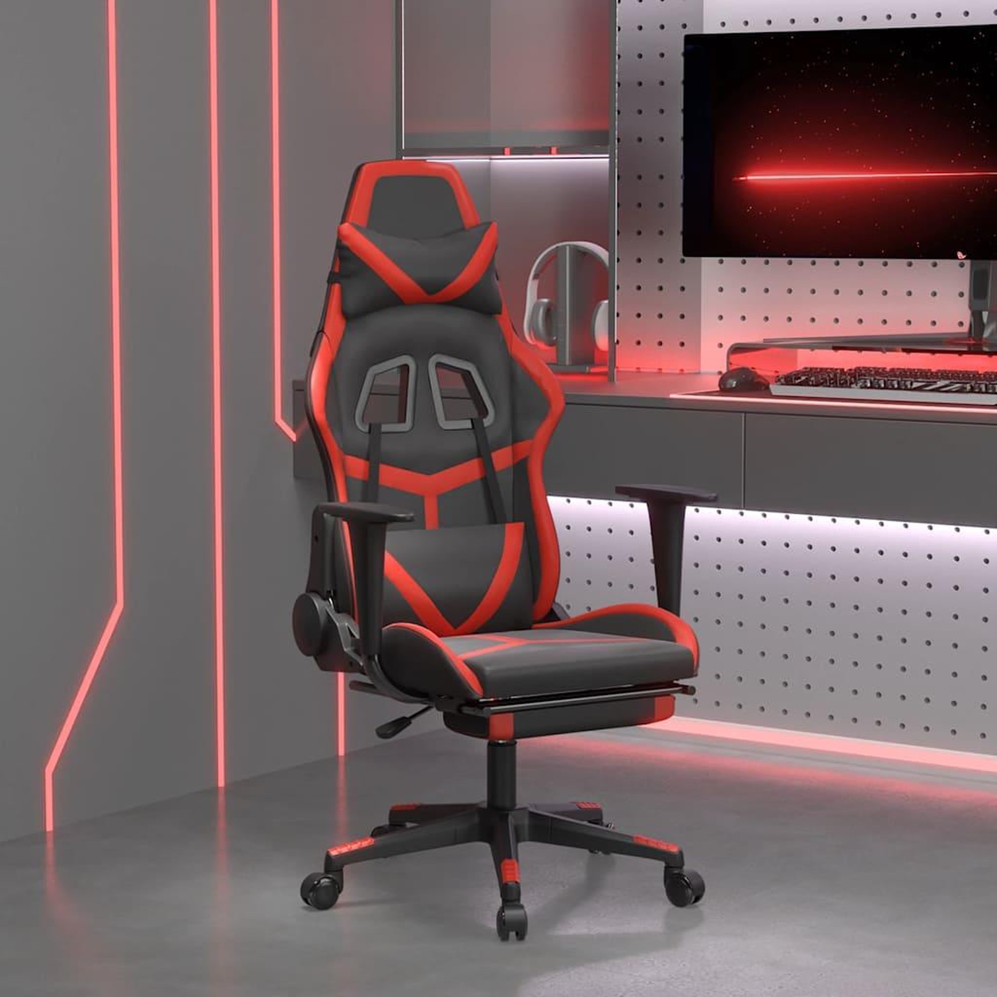 VIDAXL Chaise de jeu de massage avec repose-pied Noir&Rouge Similicuir