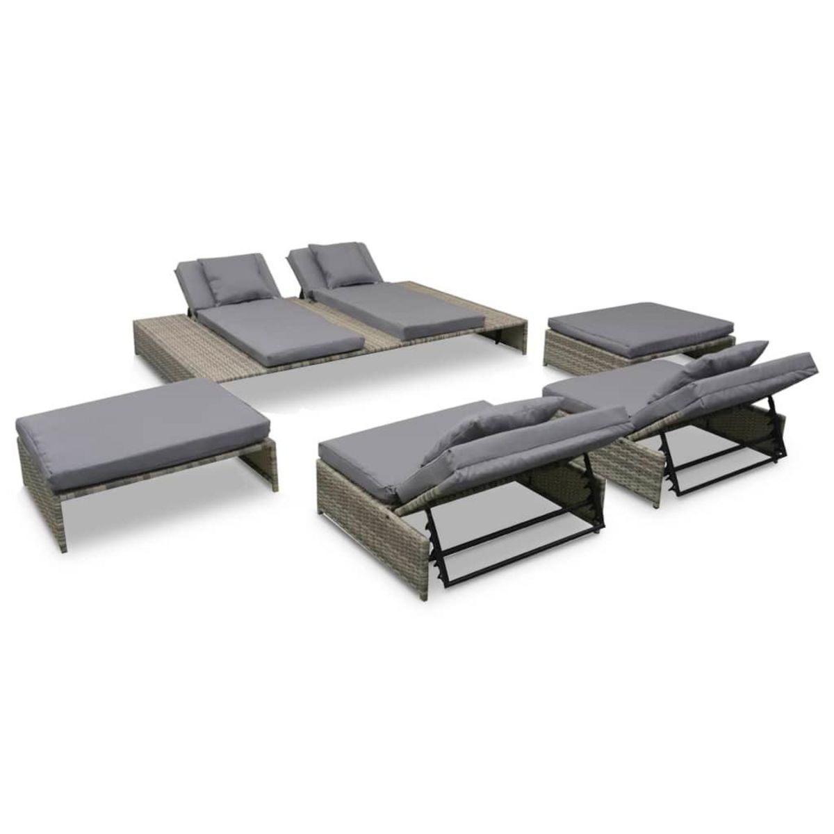 VIDAXL Salon de jardin 5 pcs avec coussins Resine tressee Gris