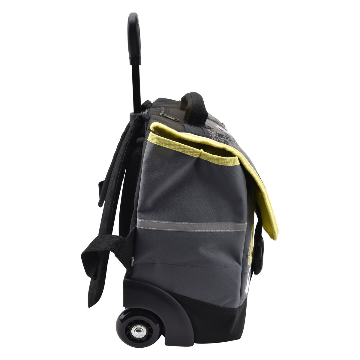 AUCHAN Cartable à roulettes 36 cm Premium brillant dans le noir polyester DINO STREET CODE noir et jaune