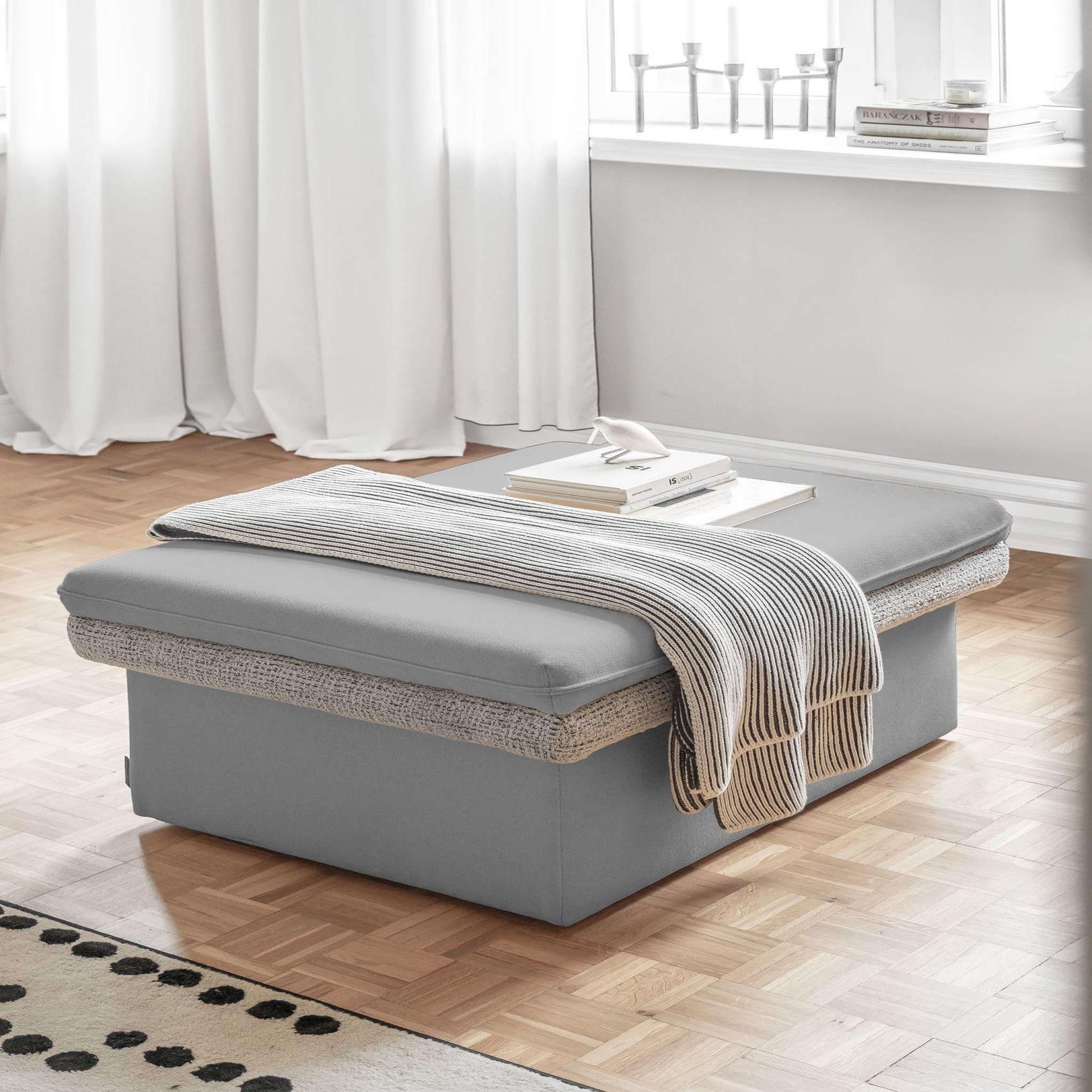 Voir la diapositive 5 : BEST MOBILIER Wilson - pouf avec rangement en tissu et tissu texturé