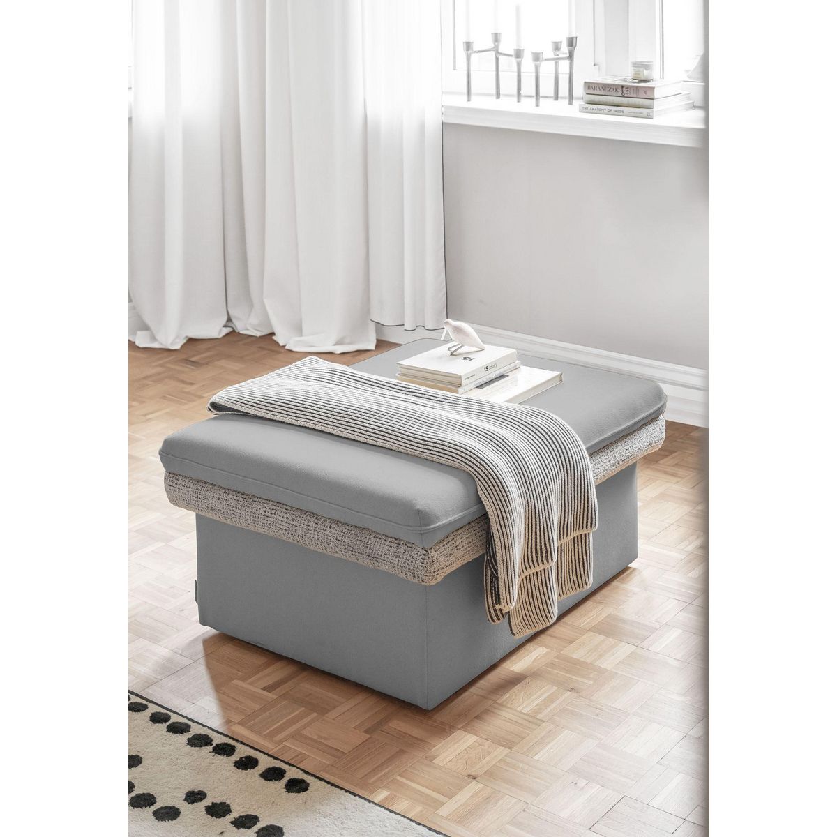 BEST MOBILIER Wilson - pouf avec rangement en tissu et tissu texturé