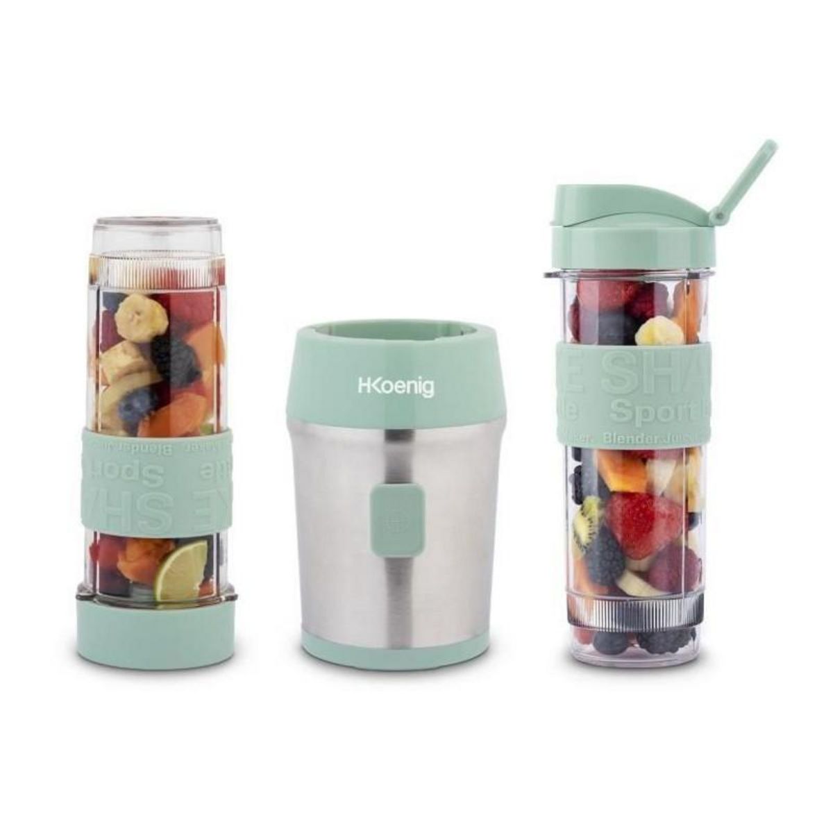 HKOENIG Mini blender - SMOO18 - 300 W - 570 mL - Vert pastel - 2 gourdes incluses