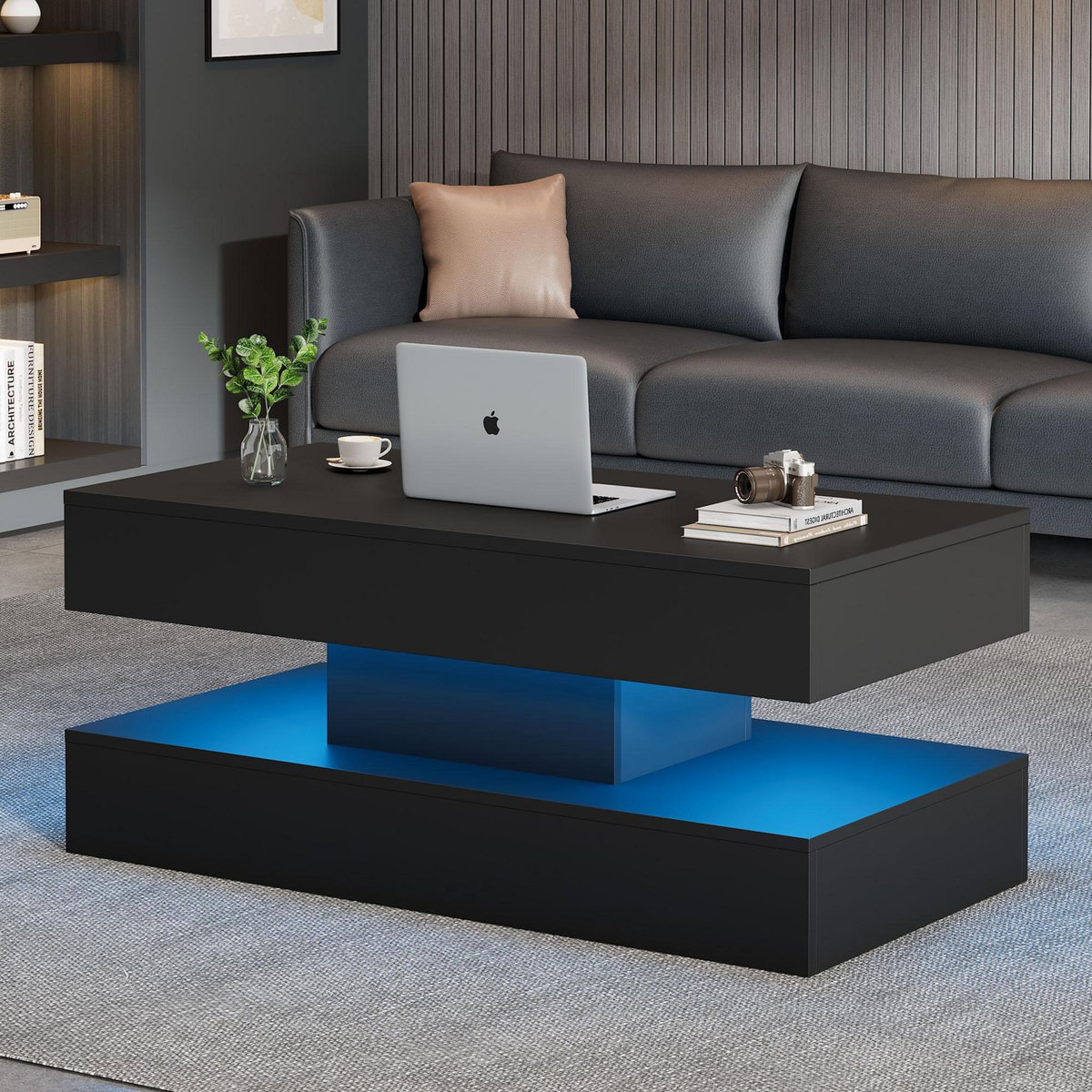 MERAX Table Basse Avec Plateau Relevable Noir