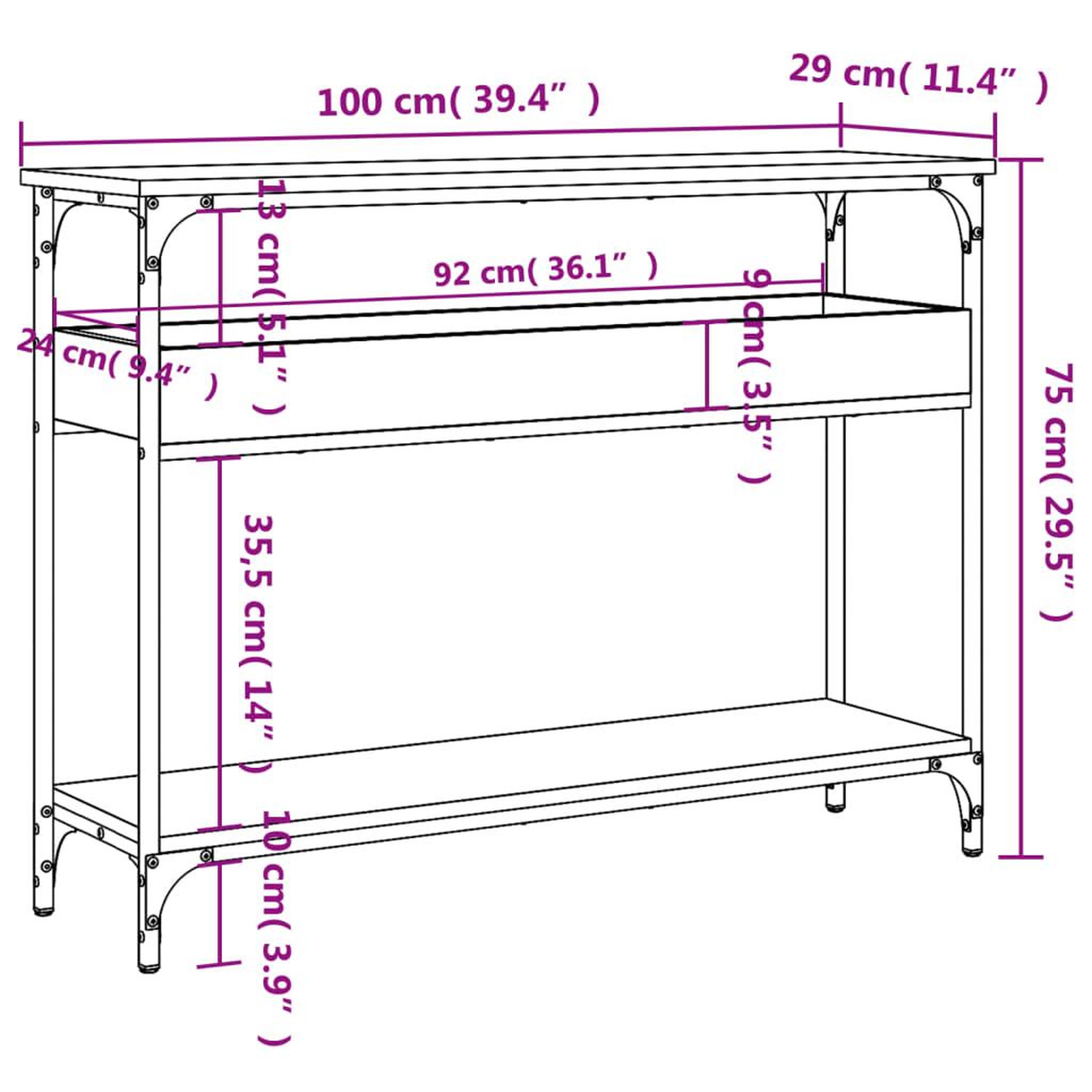 Voir la diapositive 6 : VIDAXL Table console avec etagere chene fume 100x29x75 cm