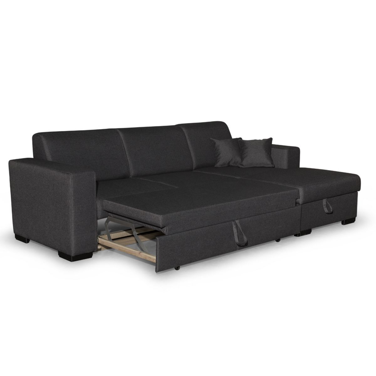 Canapé d'angle droit convertible 4 places avec coffre  de rangement revêtement tissu CARIBEA 