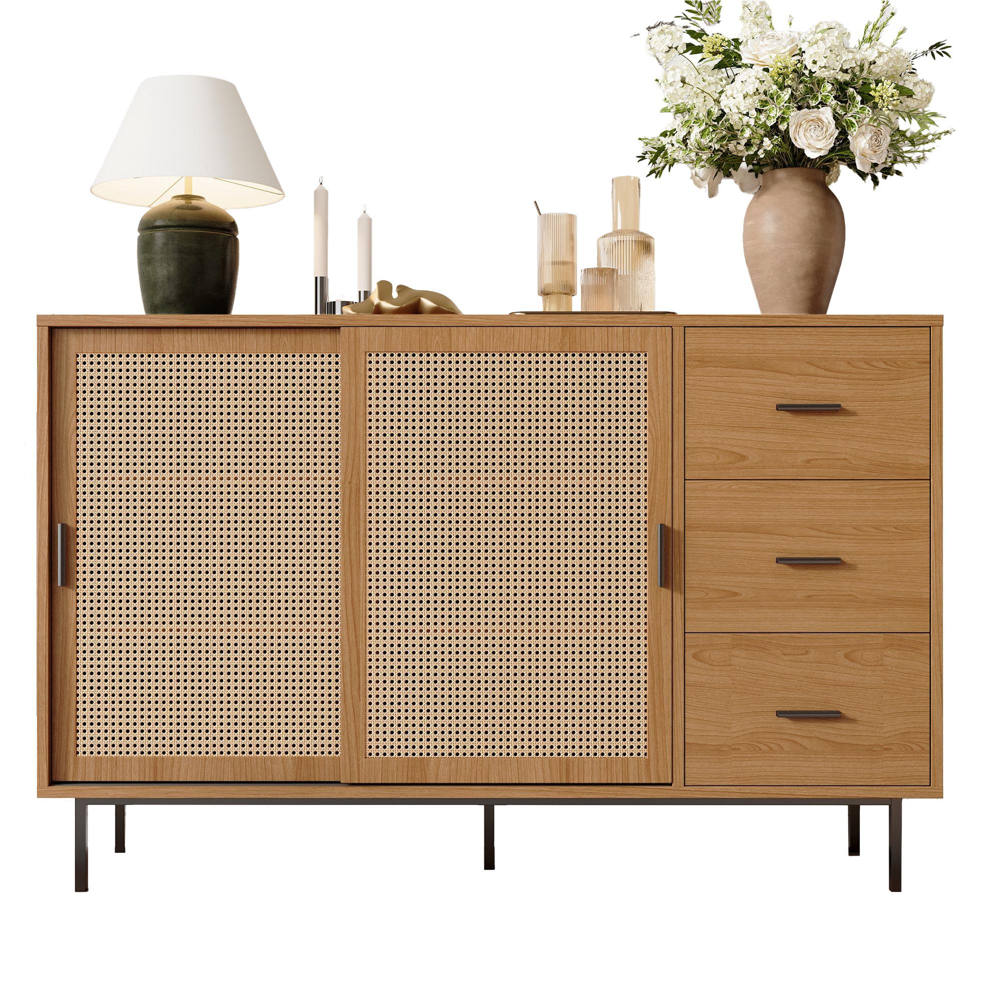 MERAX Buffet 2 porte(s) 3 tiroir(s) - 140 cm naturel panneau de particules