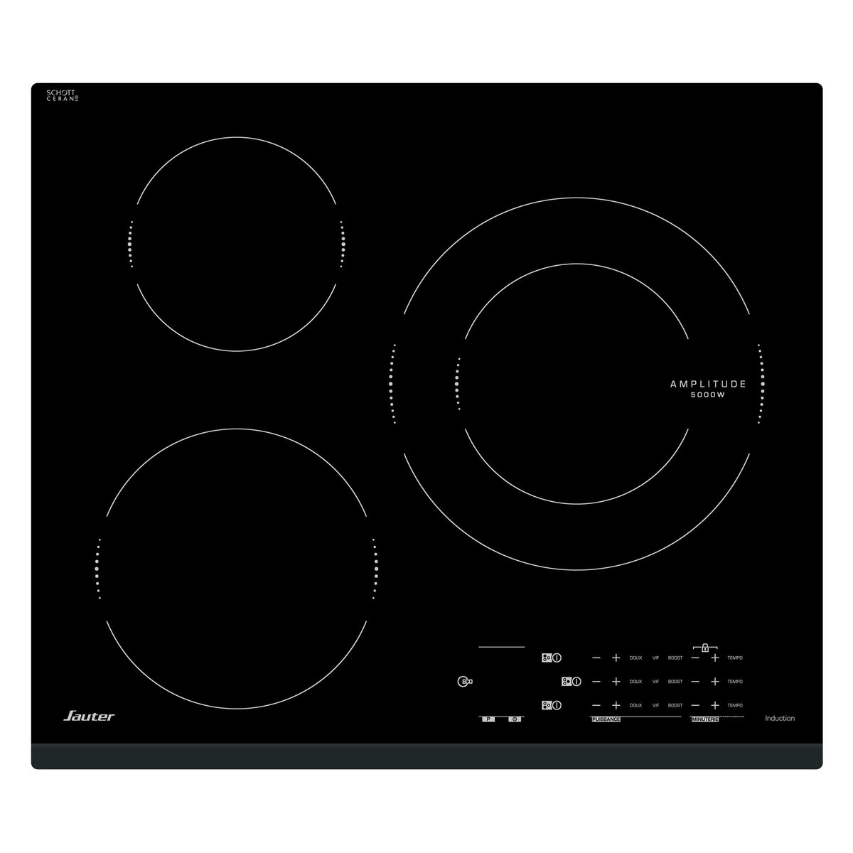 SAUTER Table de cuisson à induction SPI4368B, 60 cm, 3 Foyers