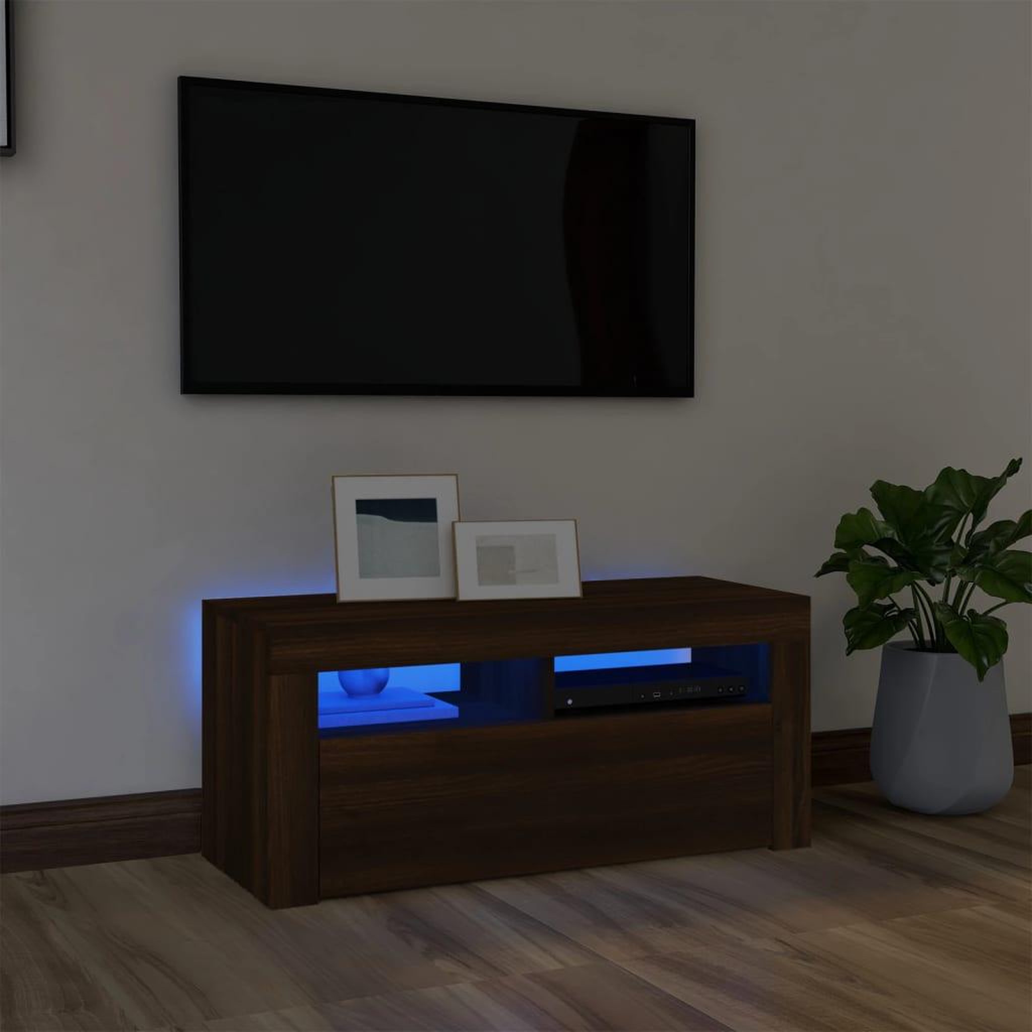 Voir la diapositive 1 : VIDAXL Meuble TV avec lumieres LED Chene marron 90x35x40 cm