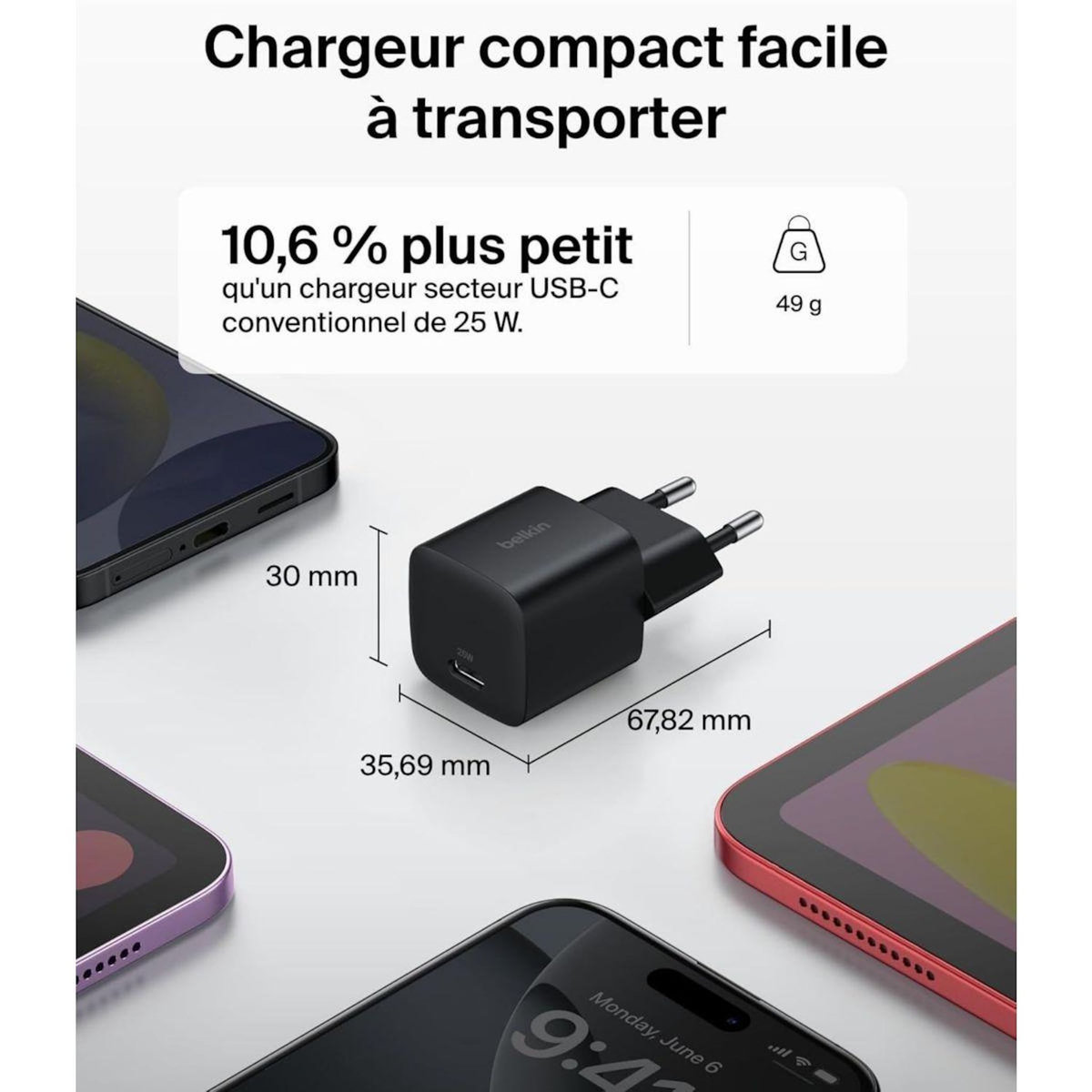 Belkin Chargeur 25W avec cable USB-C Noir
