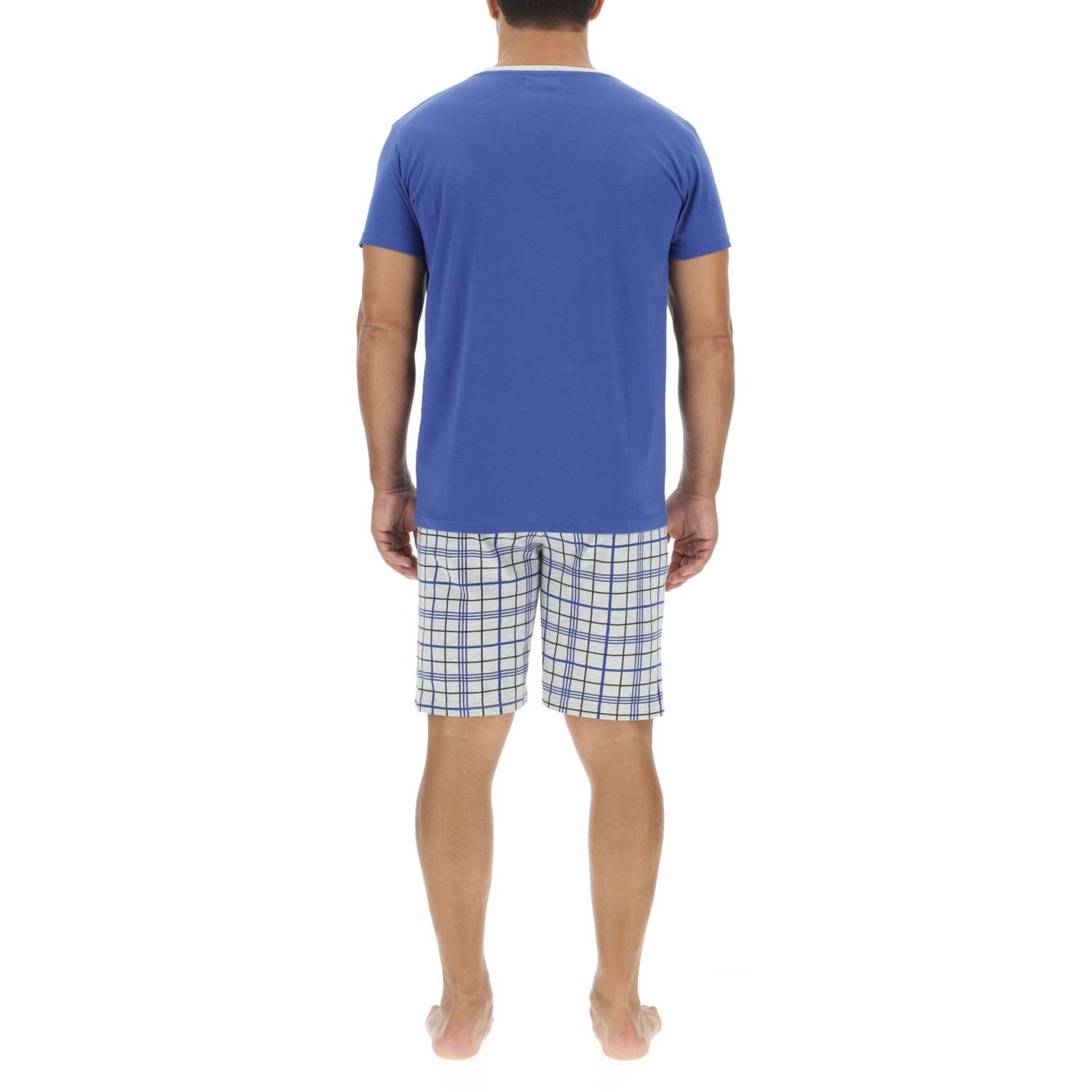 Voir la diapositive 2 : PIERRE CARDIN Ensemble pyjama court homme en coton à carreaux et logo poitrine