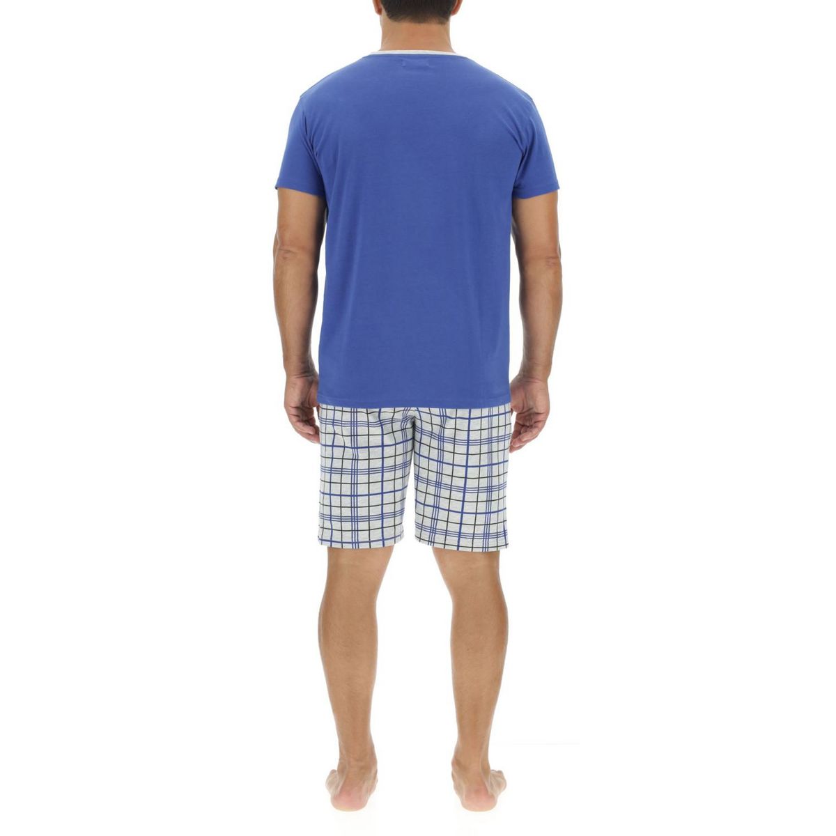 PIERRE CARDIN Ensemble Pyjama court homme en coton à carreaux et Logo poitrine