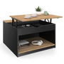 Voir la diapositive 3 : ID MARKET Table basse plateau relevable carrée ELEA avec coffre bois noir et façon hêtre
