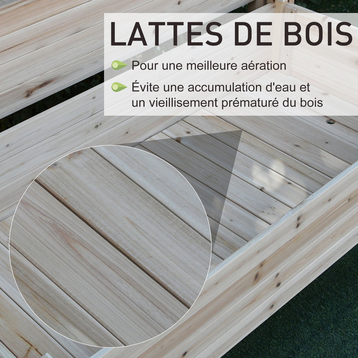 OUTSUNNY Jardinière sur pieds carré potager 2 étages dim. 115L x 114l x 76H cm inserts d'irrigation bois sapin naturel