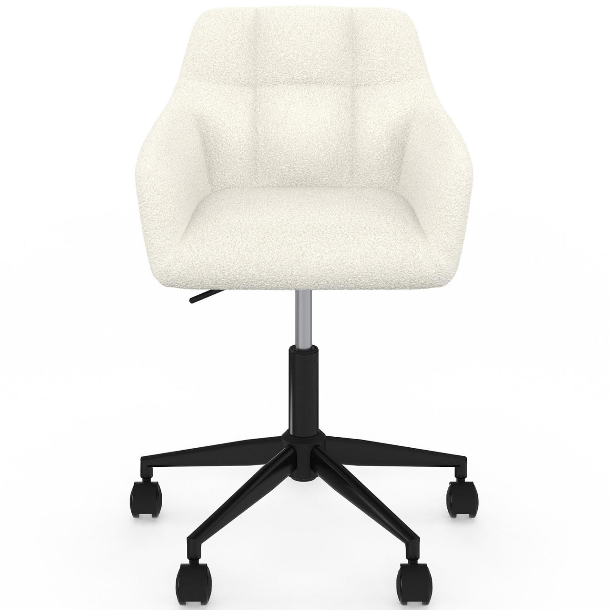 Voir la diapositive 3 : ID MARKET Chaise de bureau edgard en tissu bouclette blanche pivotante et hauteur réglable à roulettes