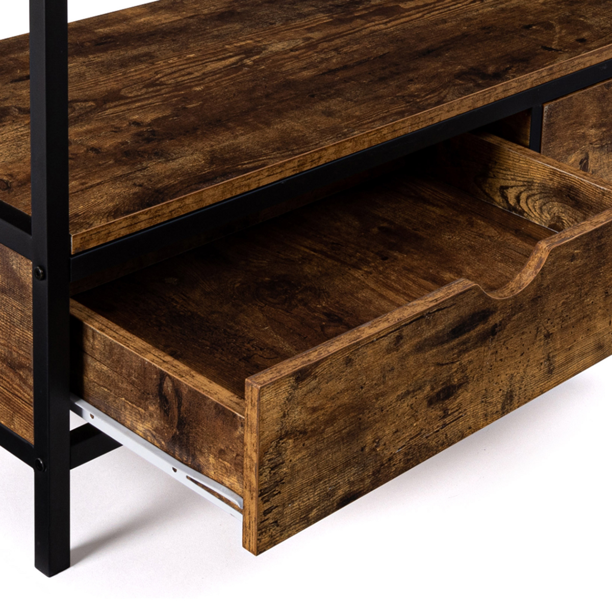 ID MARKET Meuble TV 113 cm DAYTON 2 tiroirs bois effet vieilli design industriel