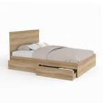 ID MARKET Lit double OMAHA 4 tiroirs sur roulettes avec tête de lit et sommier 140 x 190 cm façon hêtre