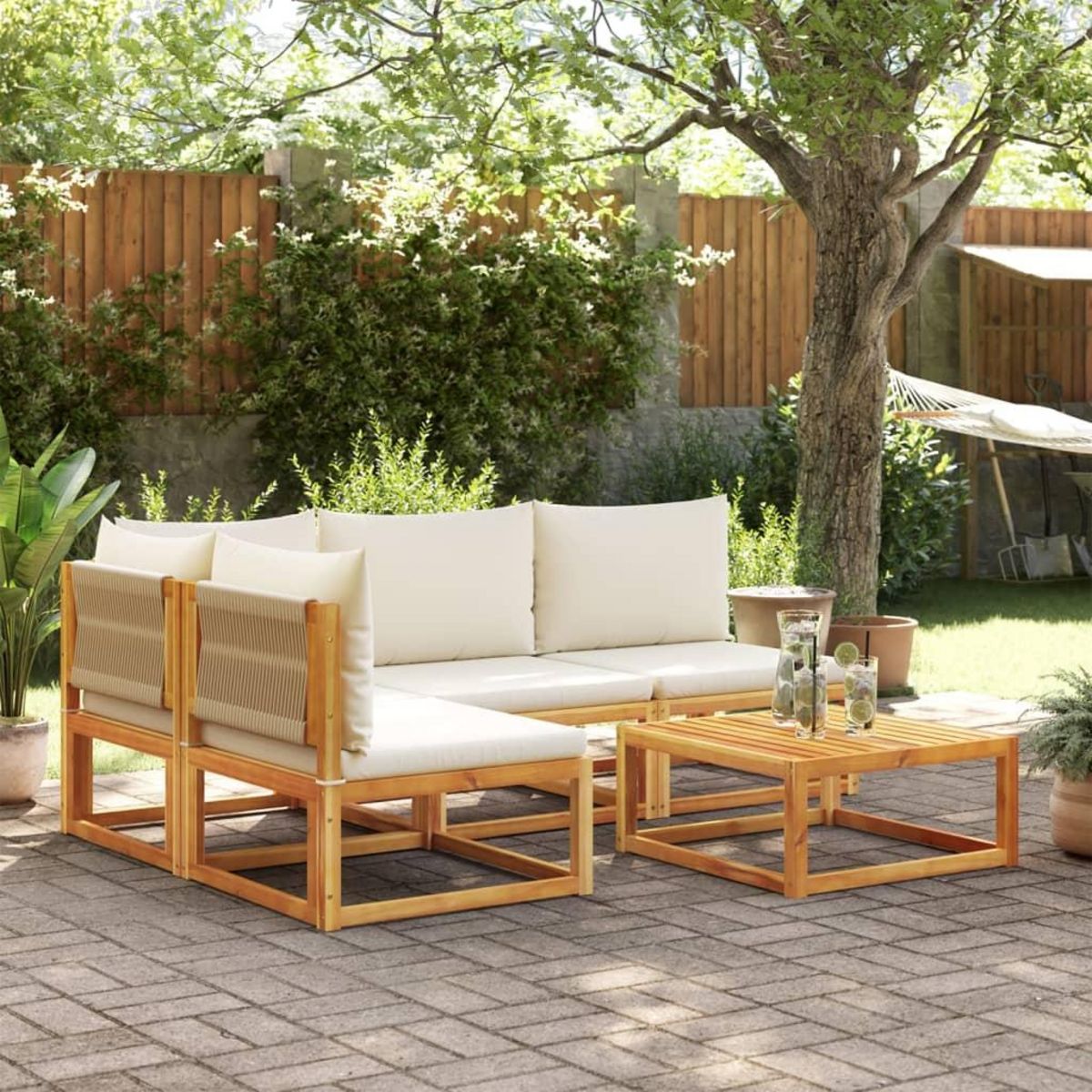 VIDAXL Salon de jardin avec coussins 5 pcs Bois d'acacia solide