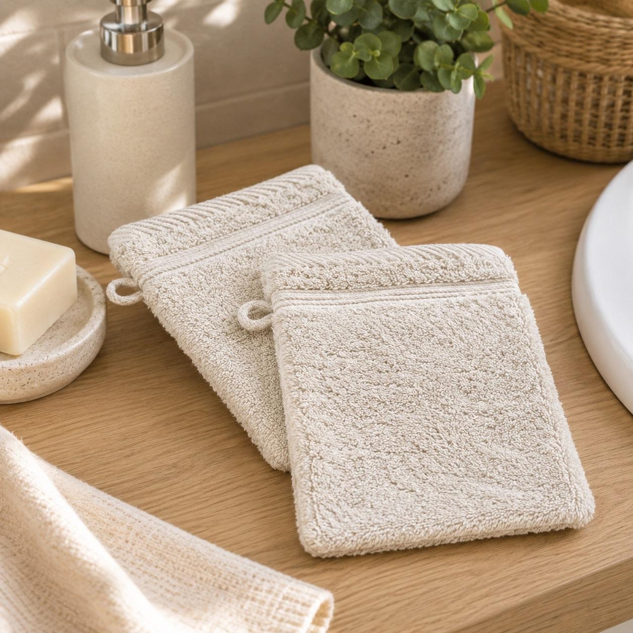Voir la diapositive 2 : Eden Lot de 2 gants de toilette tendresse uni en coton