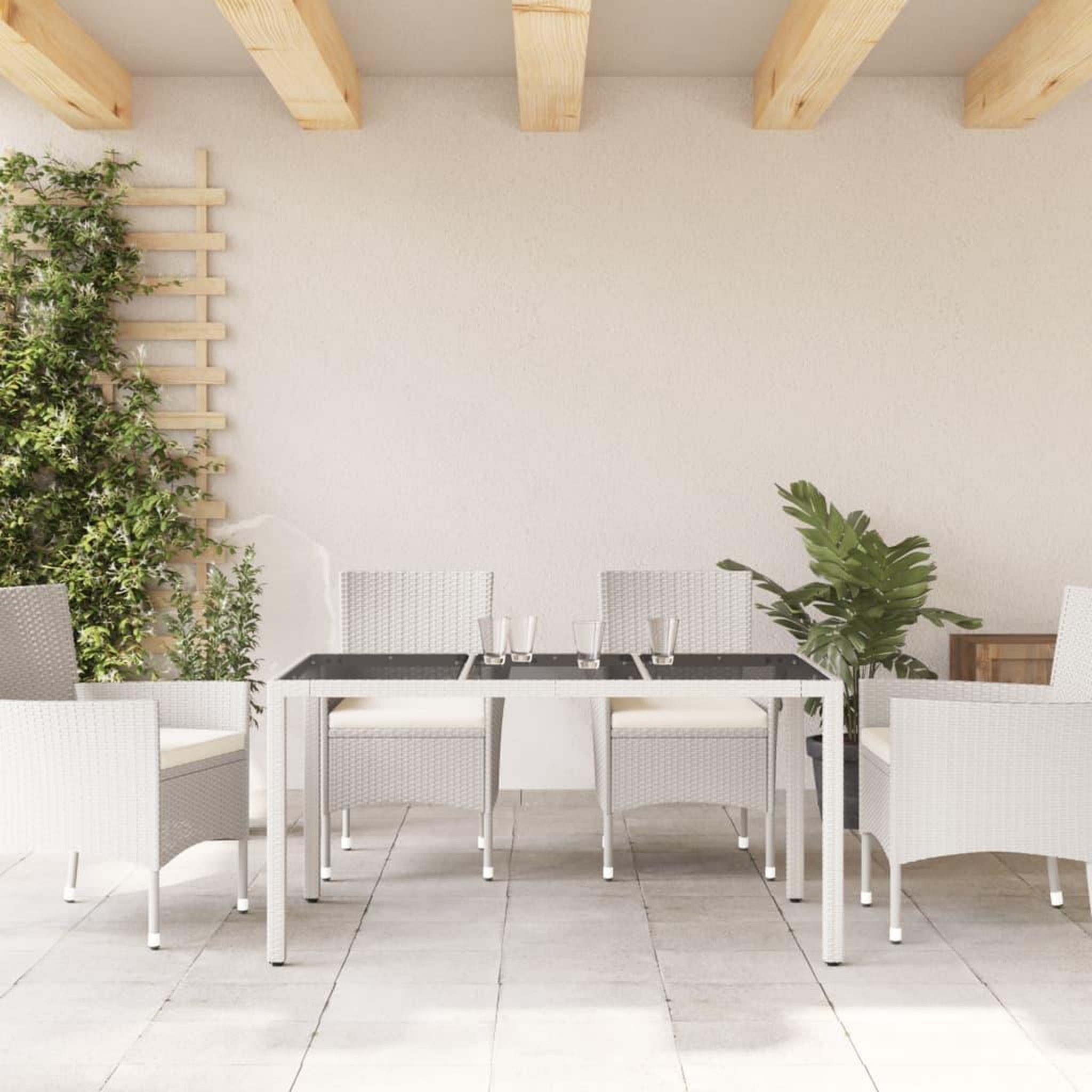 Voir la diapositive 3 : VIDAXL Table de jardin avec dessus en verre blanc resine tressee