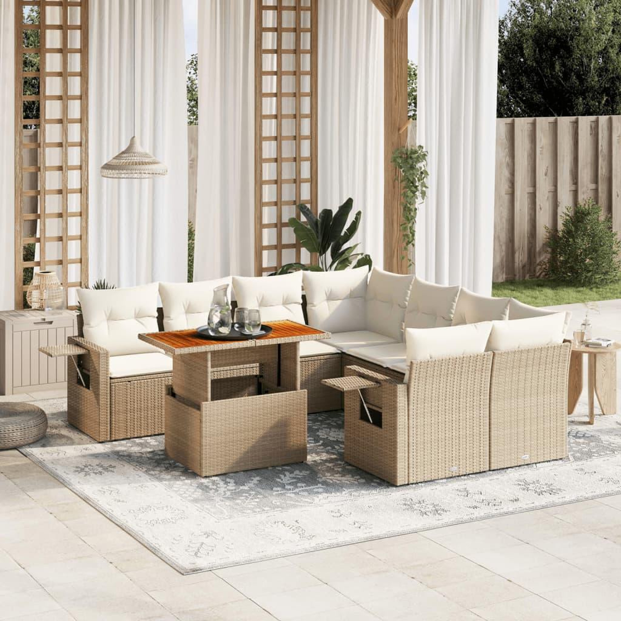 VIDAXL Salon de jardin avec coussins 9 pcs beige resine tressee