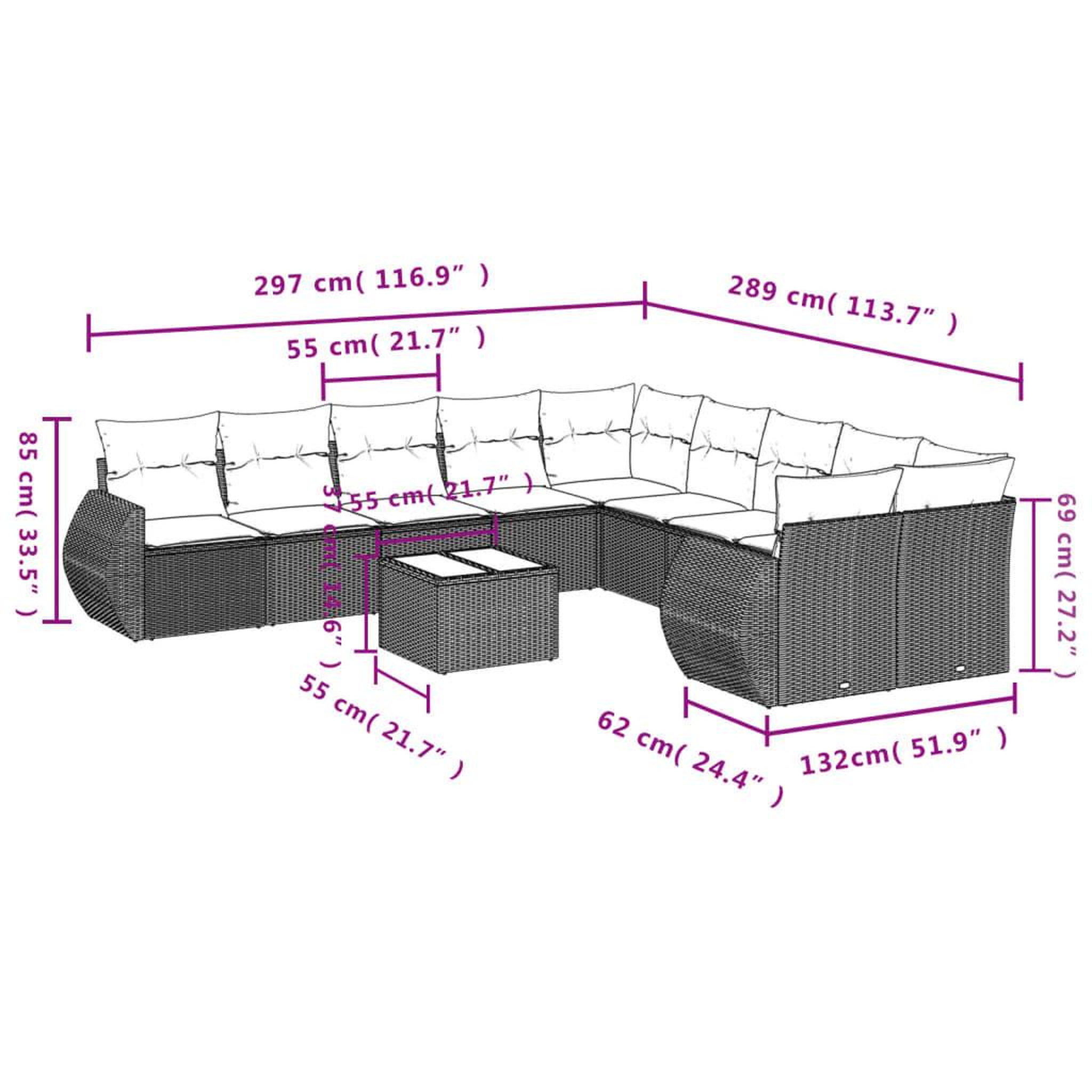 Voir la diapositive 3 : VIDAXL Salon de jardin 11 pcs avec coussins noir resine tressee