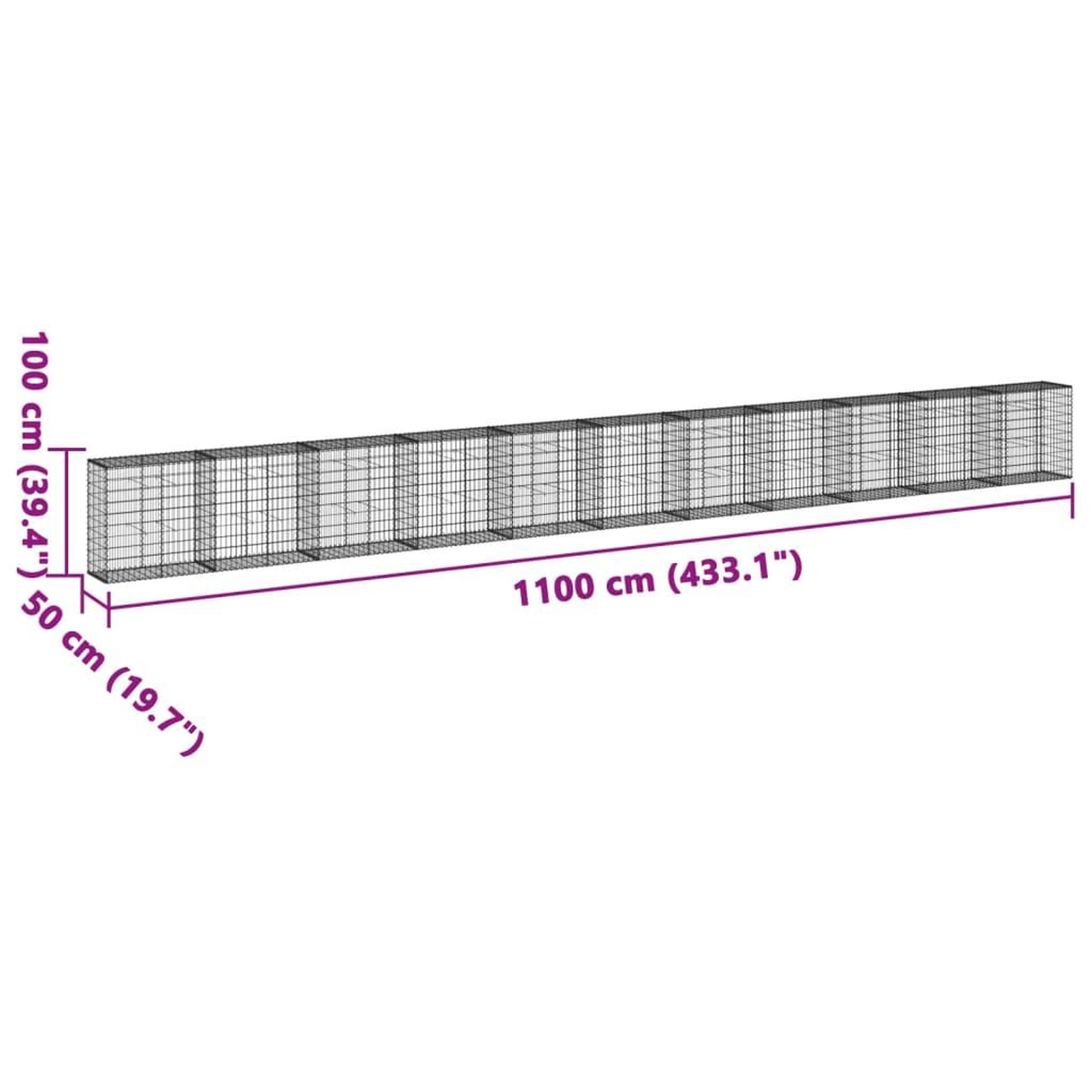 Voir la diapositive 6 : VIDAXL Panier gabion avec couvercle 1100x50x100 cm fer galvanise