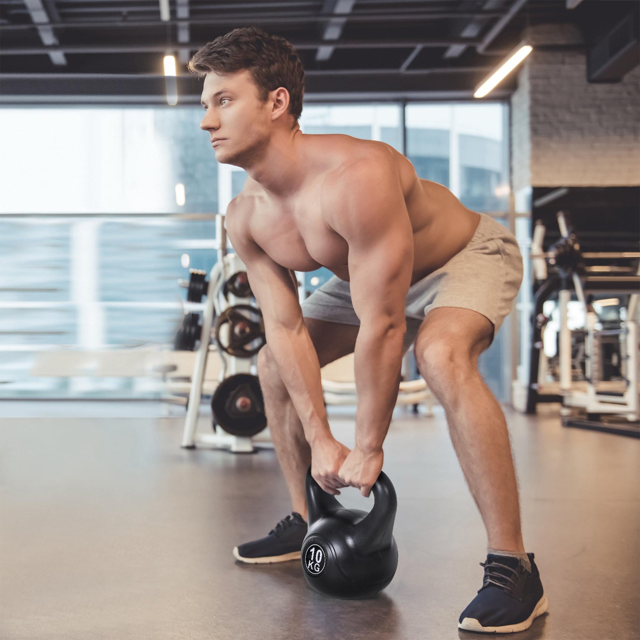 Voir la diapositive 2 : HOMCOM Kettlebell 10 kg - haltère boule - poignée ergonomique - pvc noir