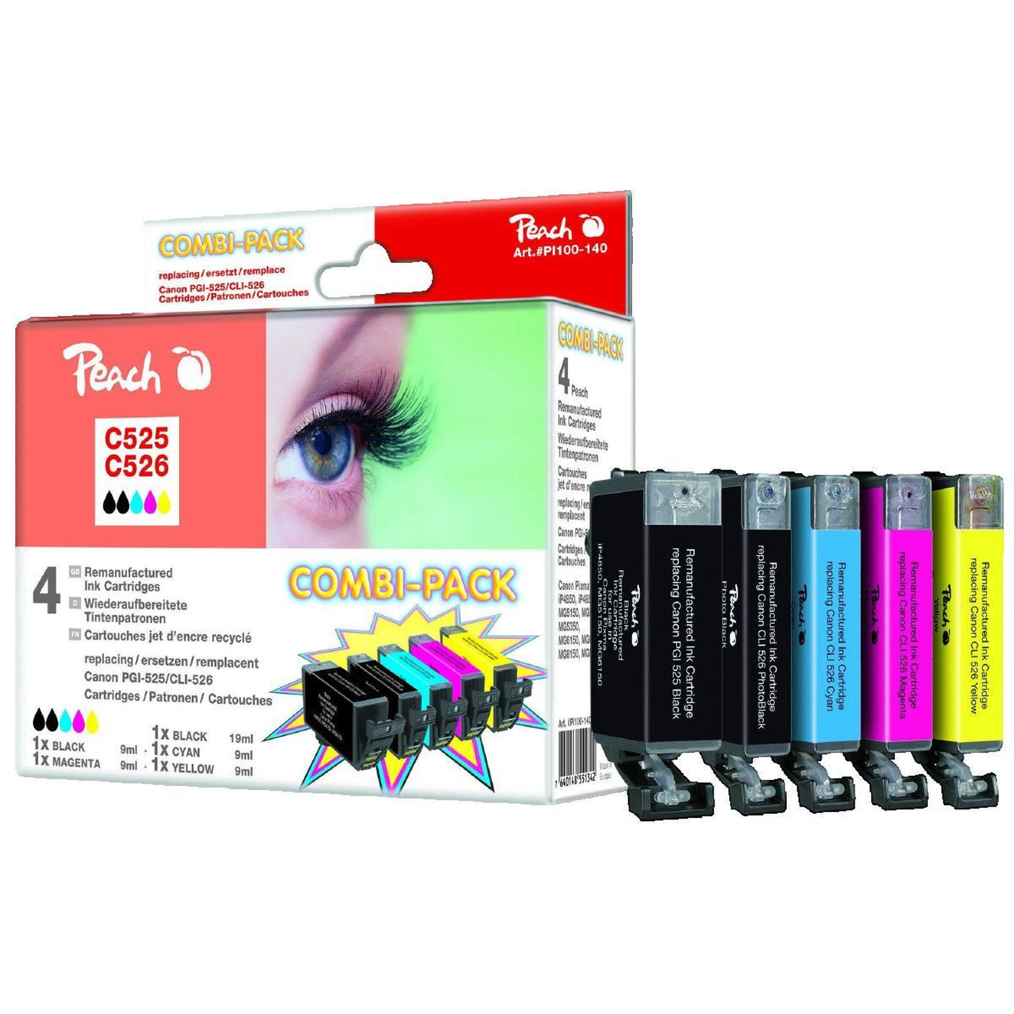 Peach Kit de cartouches d'encre Peach PI100-140 noir pour Canon