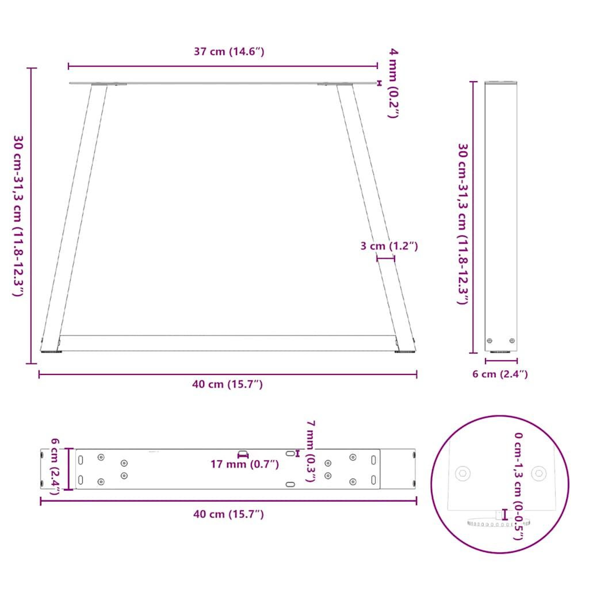 Voir la diapositive 6 : VIDAXL Pieds de table a manger forme V 2 pcs anthracite 40x(30-31,3)cm