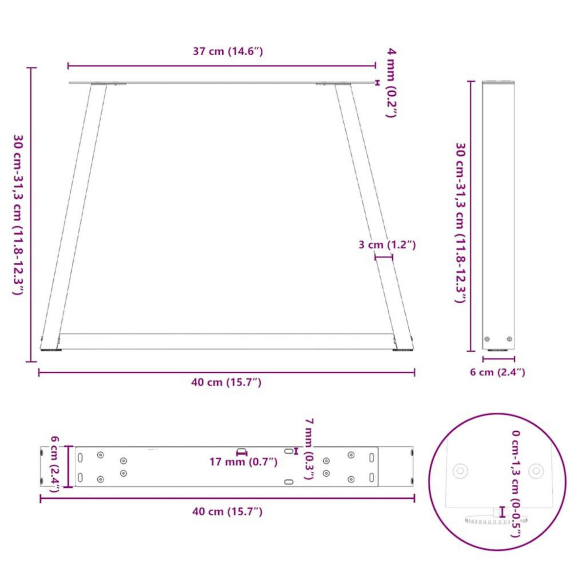 VIDAXL Pieds de table a manger forme V 2 pcs anthracite 40x(30-31,3)cm