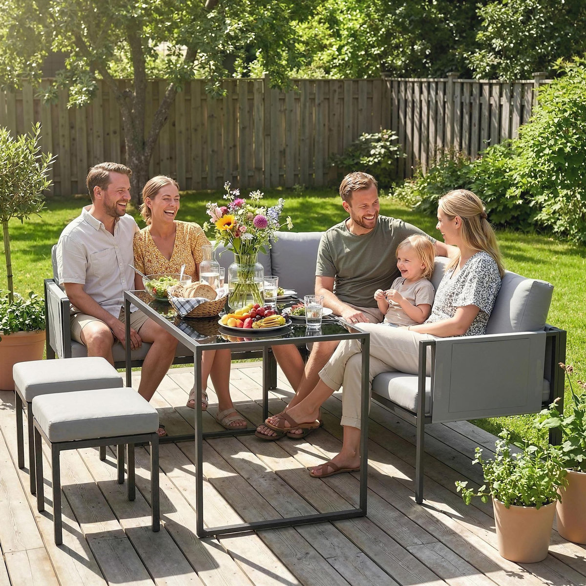 OUTSUNNY Salon de jardin d'angle design 7 places avec table à manger 2 repose-pieds