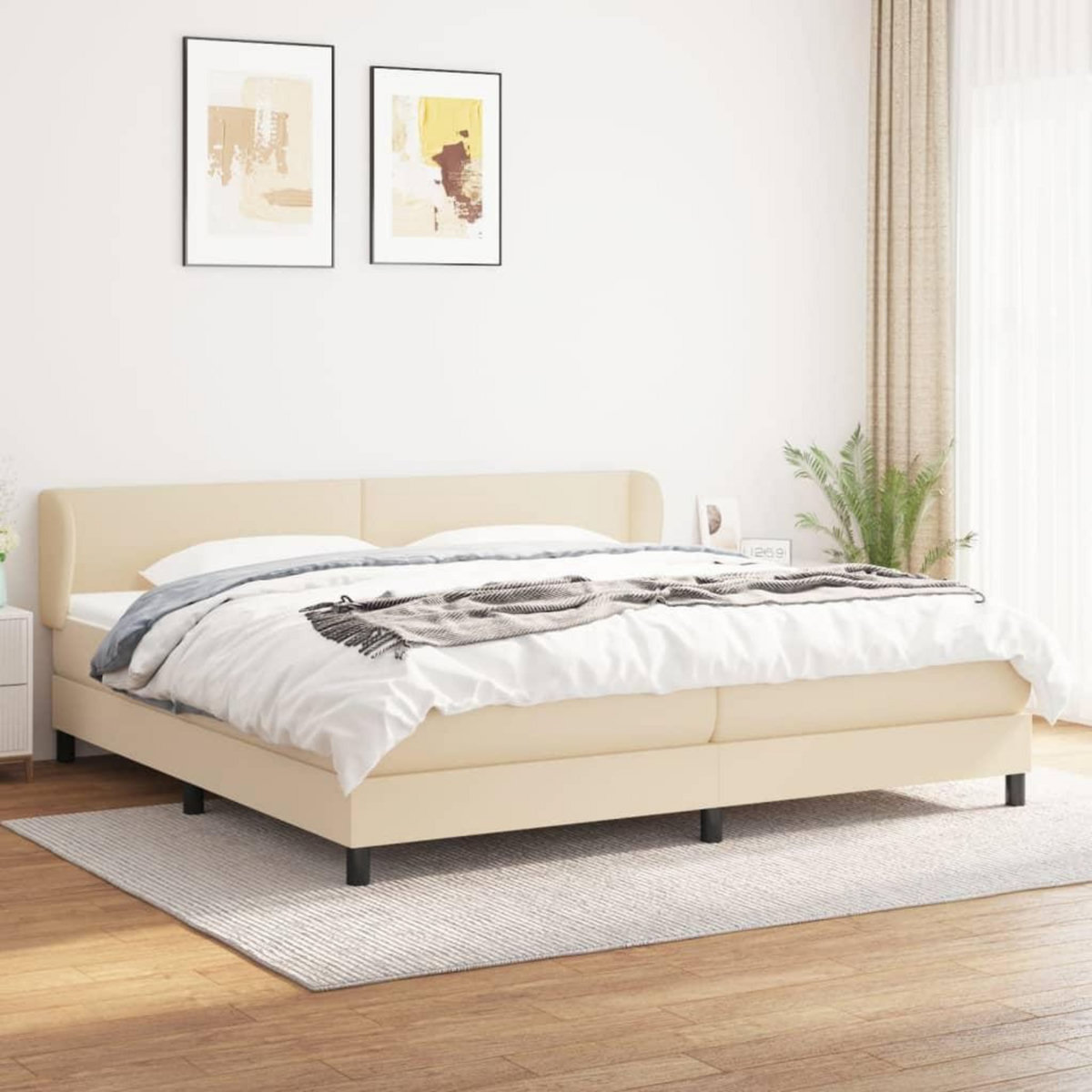 VIDAXL Sommier a lattes de lit avec matelas Creme 200x200 cm Tissu