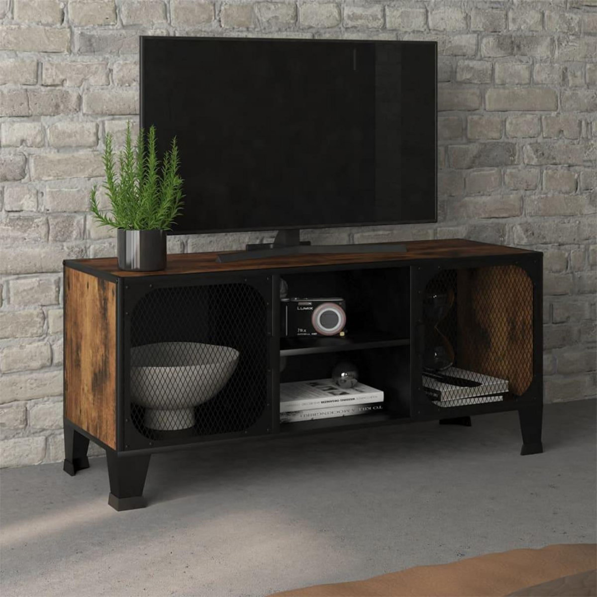 VIDAXL Meuble TV Marron rustique 105x36x47 cm Metal et MDF