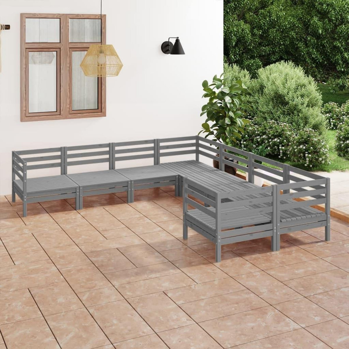 VIDAXL Salon de jardin 8 pcs Bois de pin massif Gris