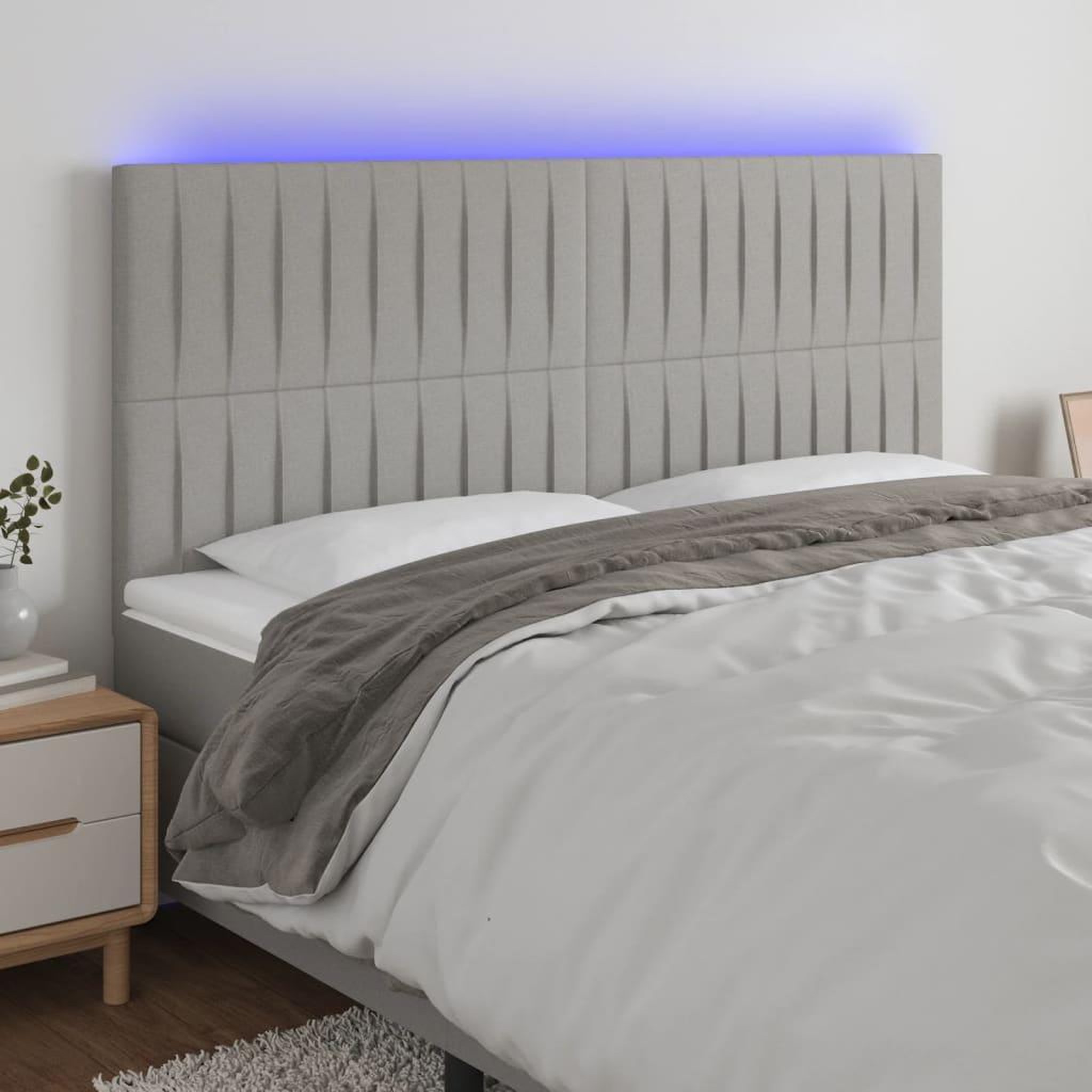 Voir la diapositive 1 : VIDAXL Tete de lit a LED Gris clair 160x5x118/128 cm Tissu