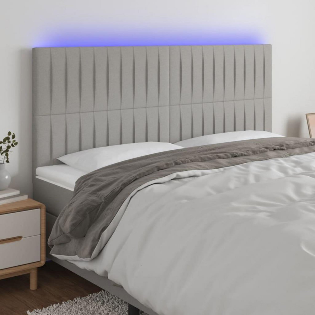 VIDAXL Tete de lit a LED Gris clair 160x5x118/128 cm Tissu