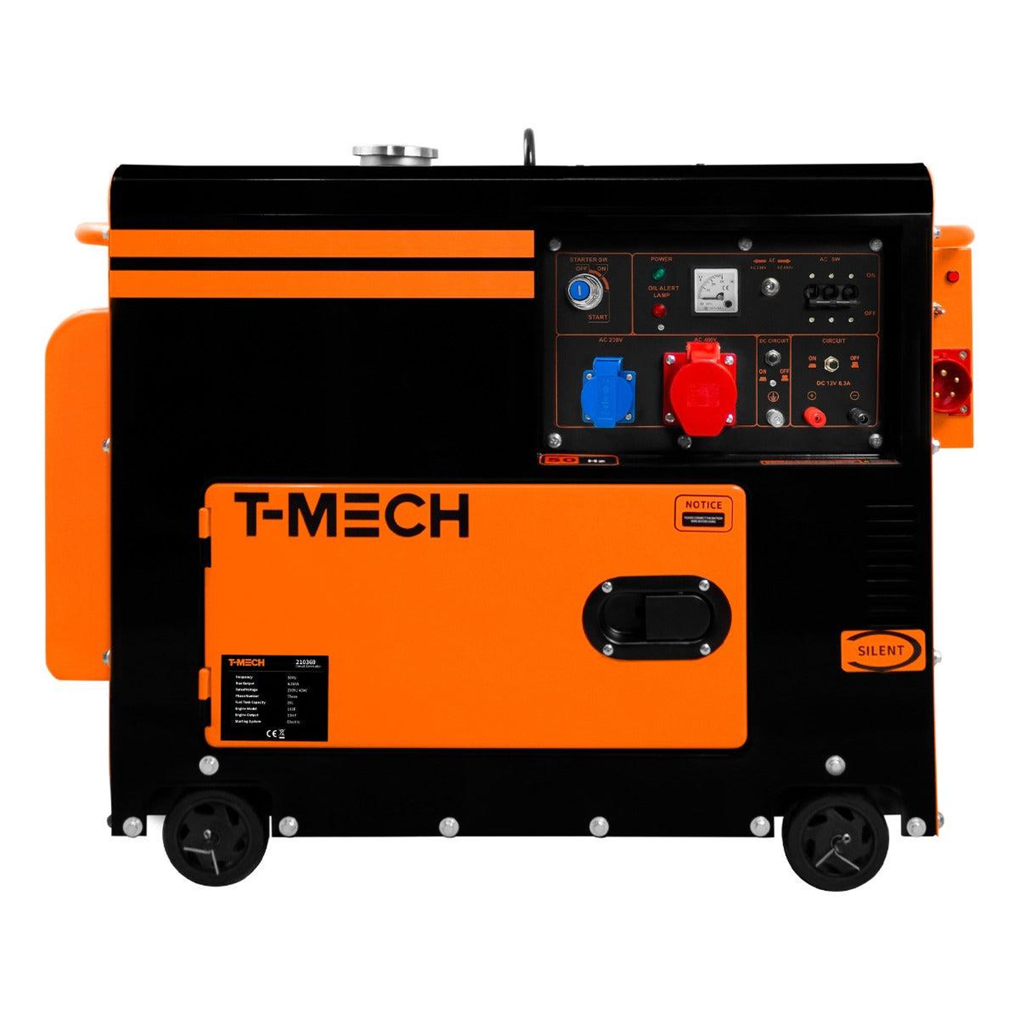 T-MECH Générateur à diesel triphasé 400 v - 6 500 w