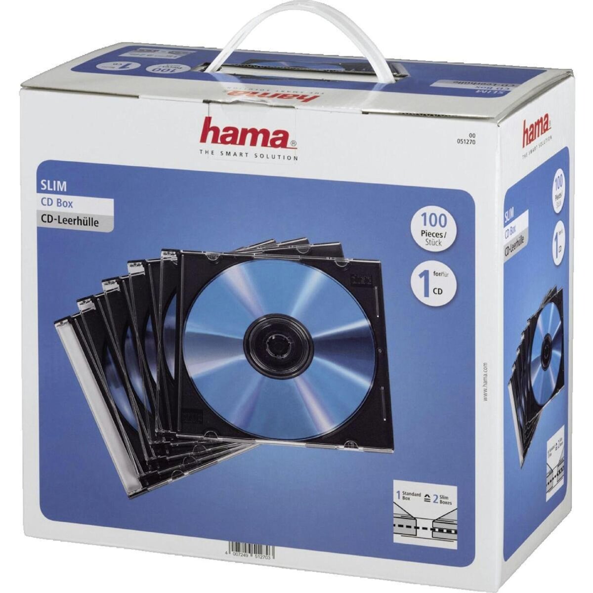 Hama Boîtiers Slim pour CD Hama - Capacité 1 CD - Transparent et noir - Pack de 100