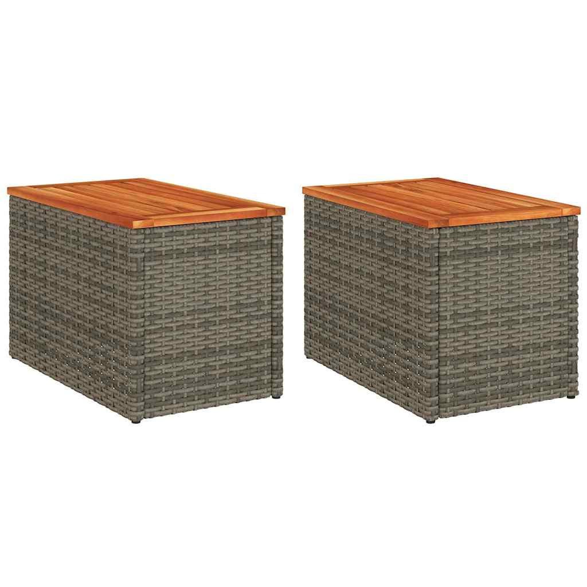 Voir la diapositive 2 : VIDAXL Tables d'appoint de jardin 2 pcs gris rotin bois massif