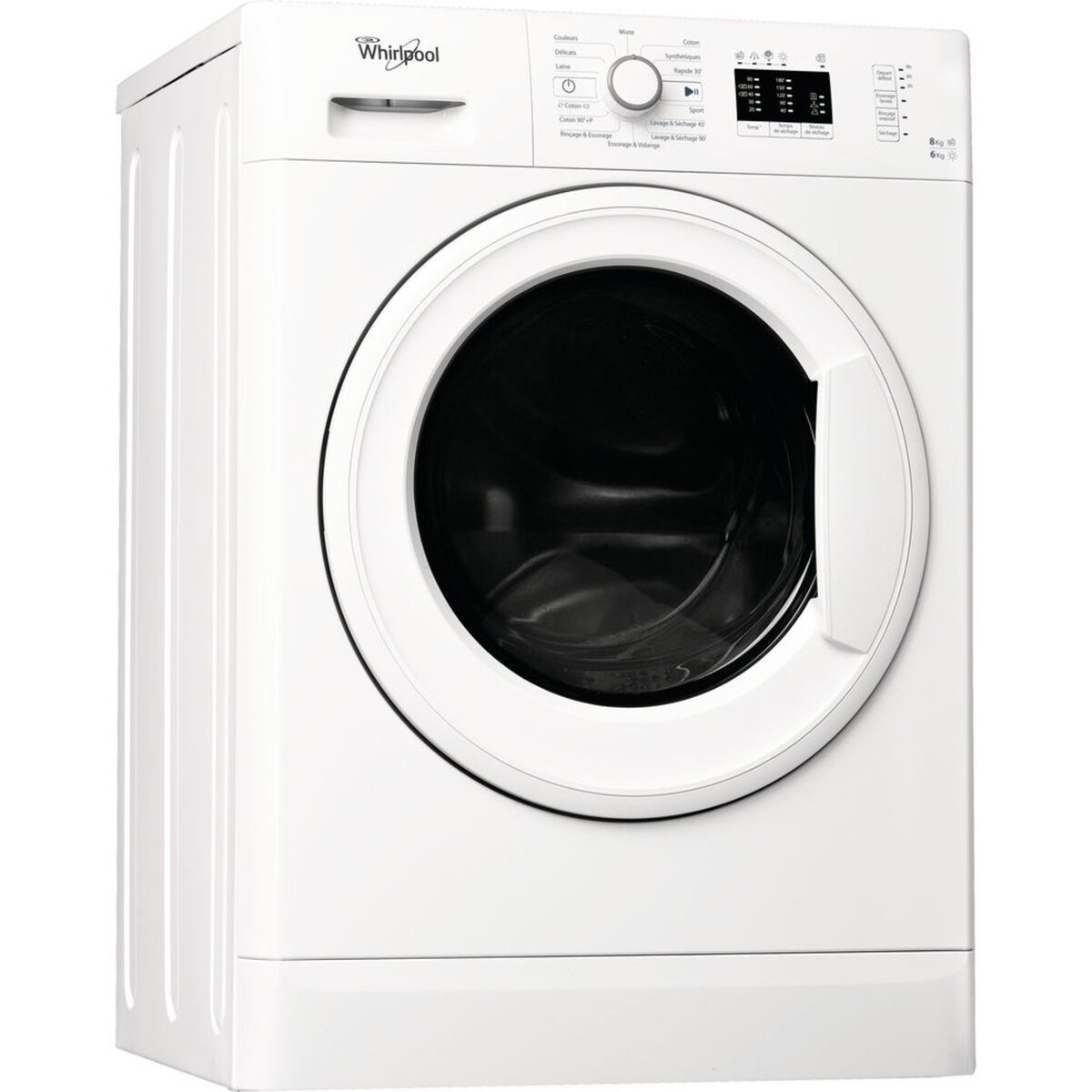 WHIRLPOOL Lave-linge Séchant hublot, WWDE8612, 8 Kg Lavage, 6 Kg Séchage, 1200 T/min, Condensation