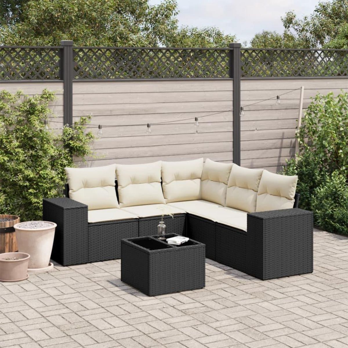 VIDAXL Salon de jardin 6 pcs avec coussins noir resine tressee