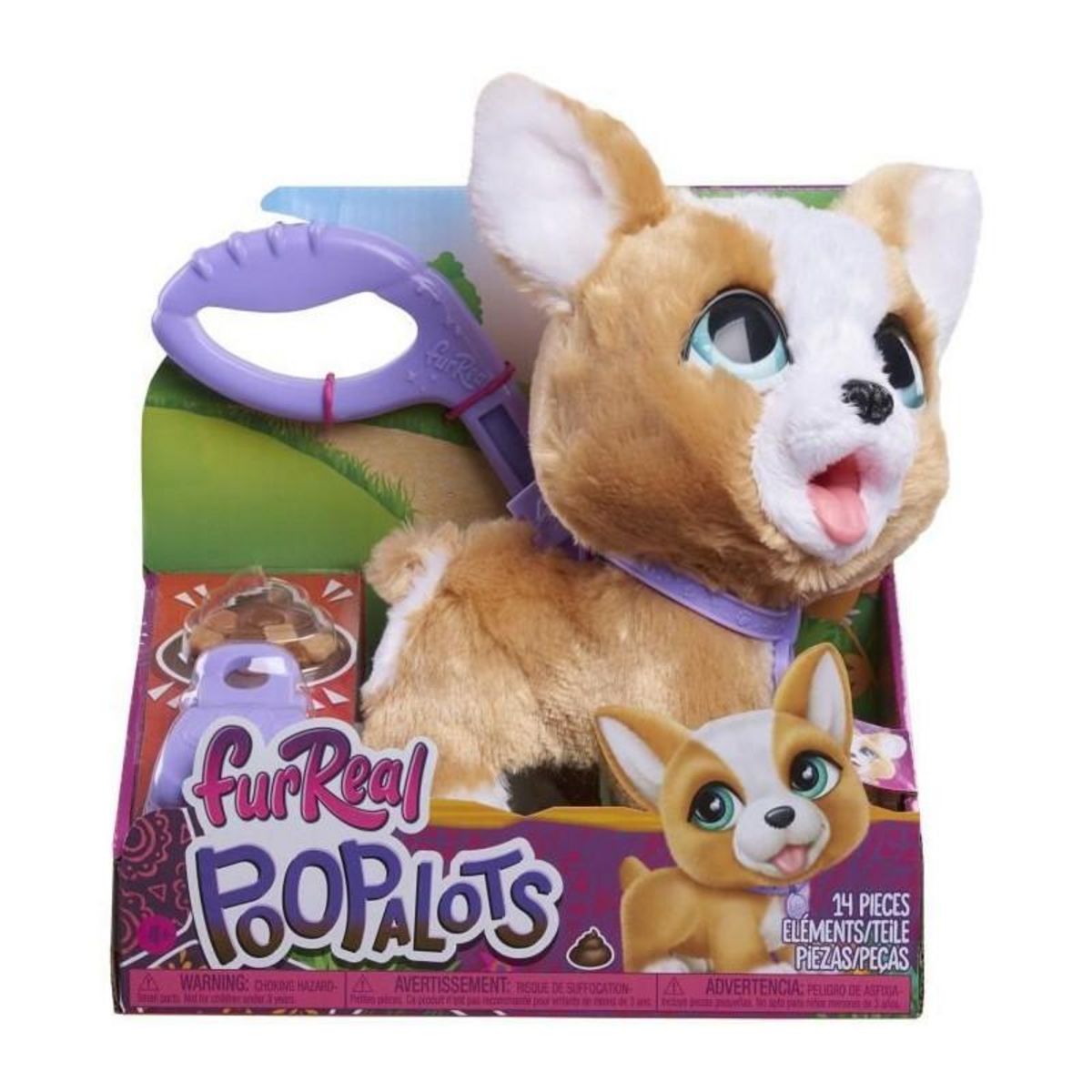 FURREAL FRIENDS Jouet interactif - FURREAL FRIENDS - Mon Copain qui Fait Popo 23 cm - Animal interactif avec laisse, friandises et pelle